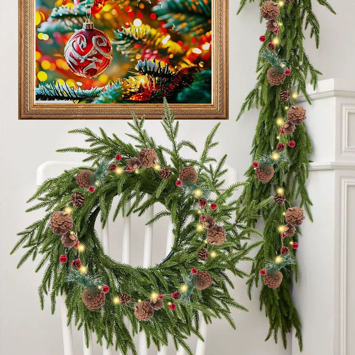 71 Inch Artificial Norfolk Pine Garlands Real Touch Christmas Pine Garland DIY Wreath Supplies Faux Cedar Realistic Greenery For Xmas New Year Party Table Wall Fireplace Mantl Decoration