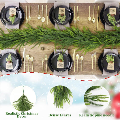 71 Inch Artificial Norfolk Pine Garlands Real Touch Christmas Pine Garland DIY Wreath Supplies Faux Cedar Realistic Greenery For Xmas New Year Party Table Wall Fireplace Mantl Decoration