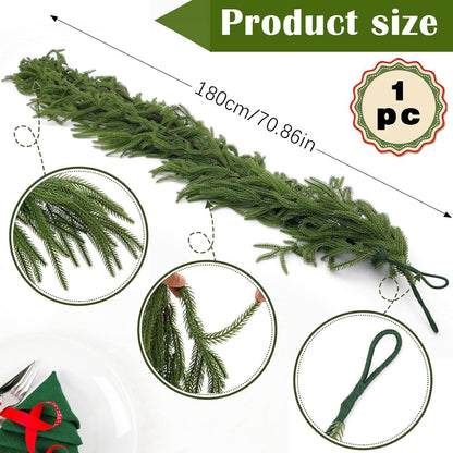 71 Inch Artificial Norfolk Pine Garlands Real Touch Christmas Pine Garland DIY Wreath Supplies Faux Cedar Realistic Greenery For Xmas New Year Party Table Wall Fireplace Mantl Decoration